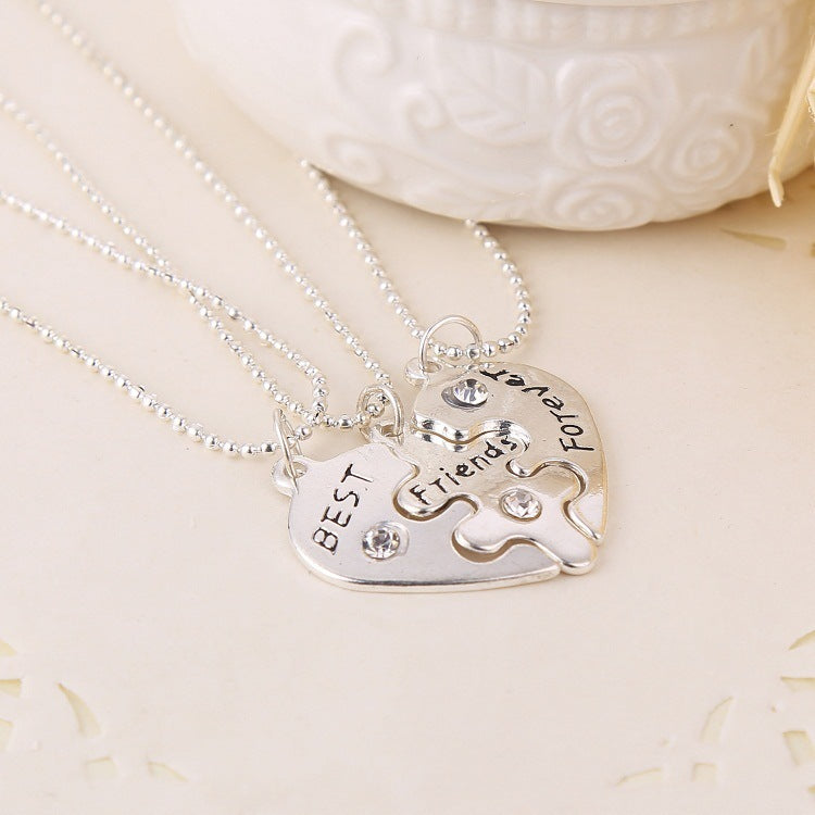 3-petal Heart-shaped BFF Diamond Necklace Best Friends Forever Pendant Good Friends Necklace