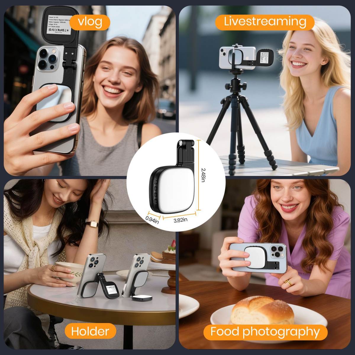 Magnetic Flip-Open Phone Fill Light Mini Portable LED Makeup Mirror