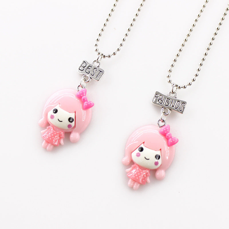 Children Accessories Resin Girl Baby Best Friends Two Sisters Necklace