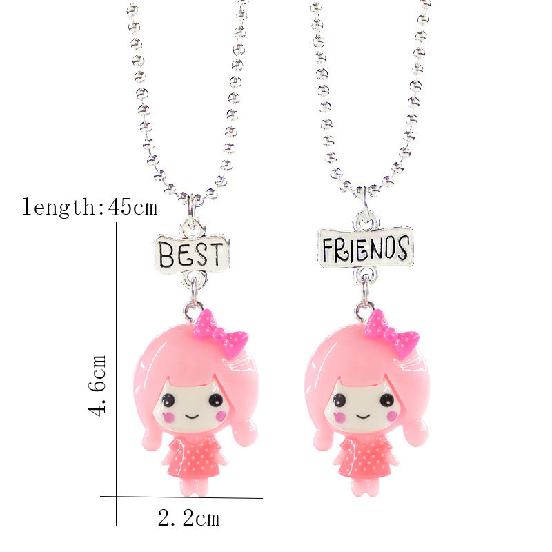 Children Accessories Resin Girl Baby Best Friends Two Sisters Necklace