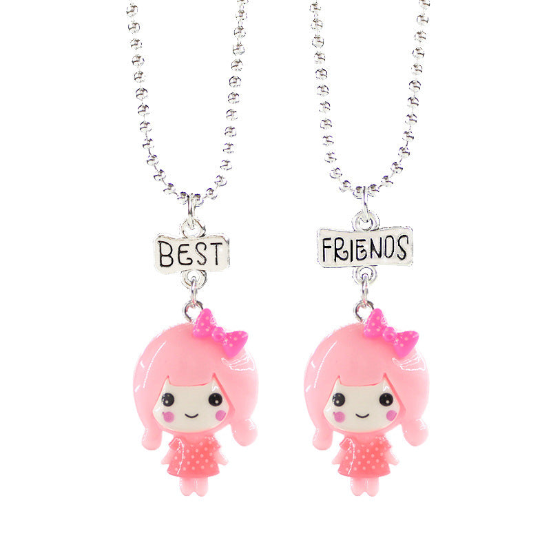 Children Accessories Resin Girl Baby Best Friends Two Sisters Necklace