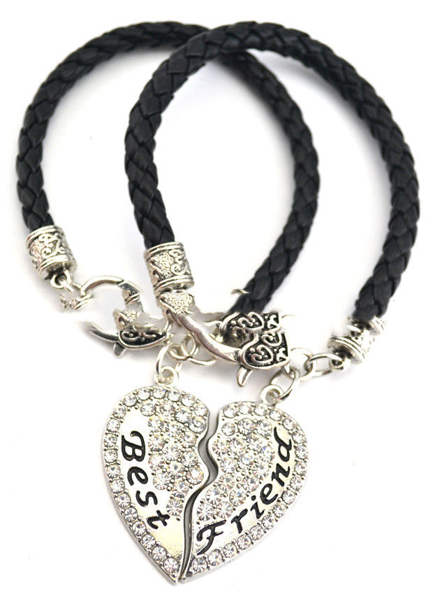 BEST FRIEND Crystal Heart-Shaped Friend Set Twist Thick Bracelet