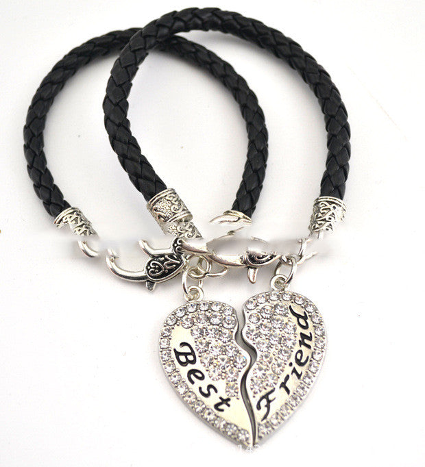 BEST FRIEND Crystal Heart-Shaped Friend Set Twist Thick Bracelet