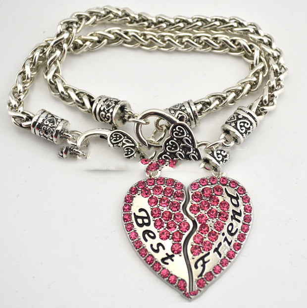 BEST FRIEND Crystal Heart-Shaped Friend Set Twist Thick Bracelet