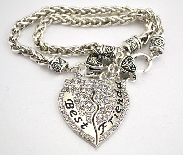 BEST FRIEND Crystal Heart-Shaped Friend Set Twist Thick Bracelet