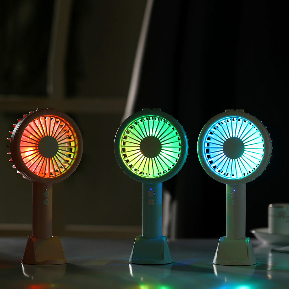 3 In 1 5V Mini USB Handheld Desktop Fan 3 Modes Cooling Wind Speed LED Light Phone Holder