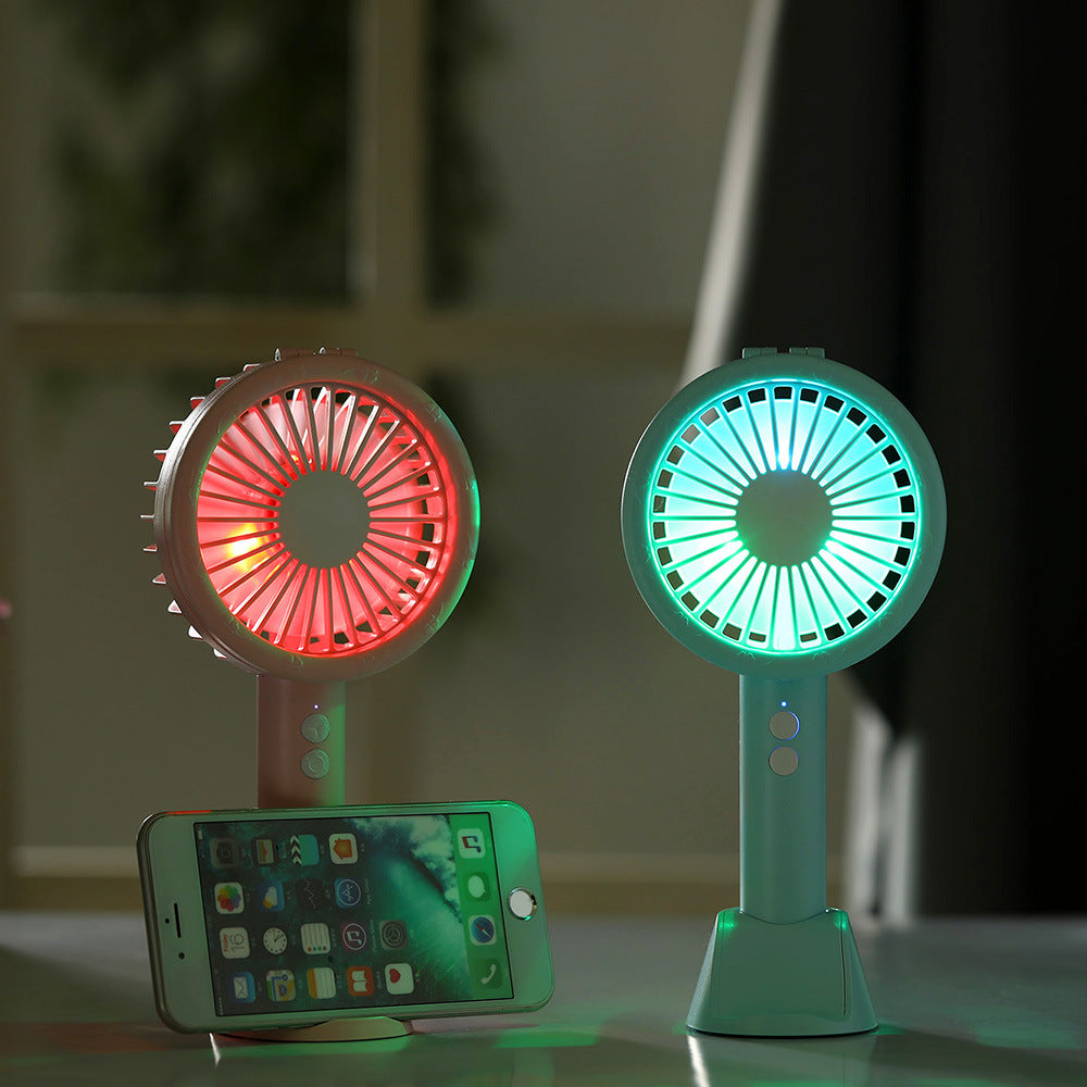 3 In 1 5V Mini USB Handheld Desktop Fan 3 Modes Cooling Wind Speed LED Light Phone Holder
