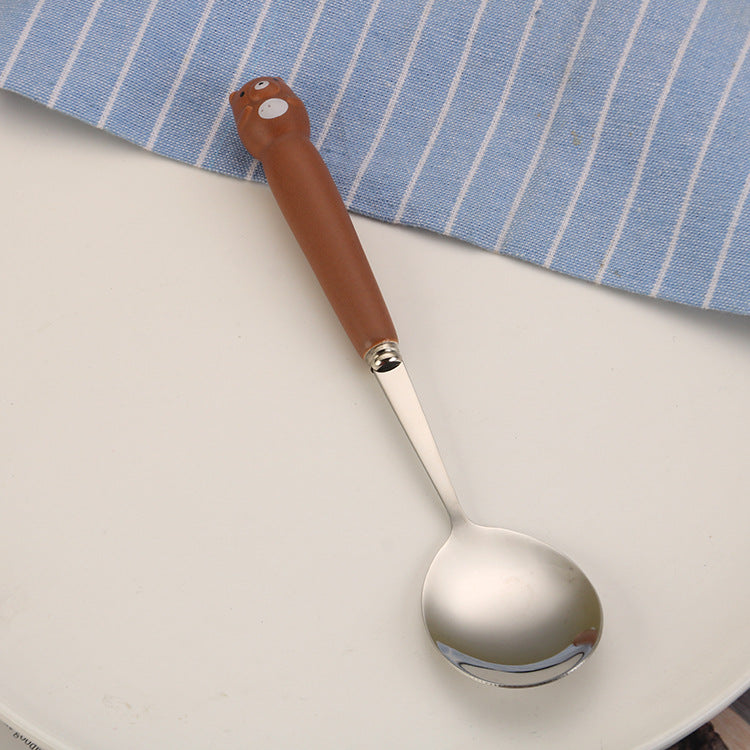 Portable Children'S Creative Cartoon Infant Food Supplement Feeding Stainless Steel Spoon Fork