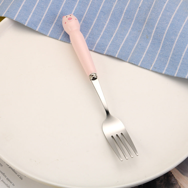 Portable Children'S Creative Cartoon Infant Food Supplement Feeding Stainless Steel Spoon Fork