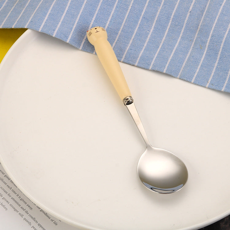 Portable Children'S Creative Cartoon Infant Food Supplement Feeding Stainless Steel Spoon Fork