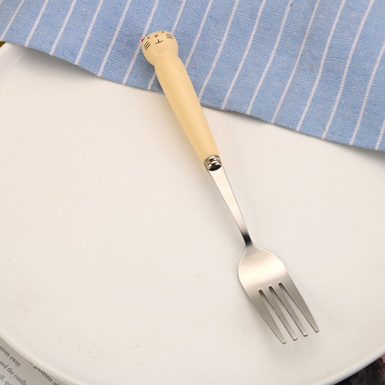 Portable Children'S Creative Cartoon Infant Food Supplement Feeding Stainless Steel Spoon Fork