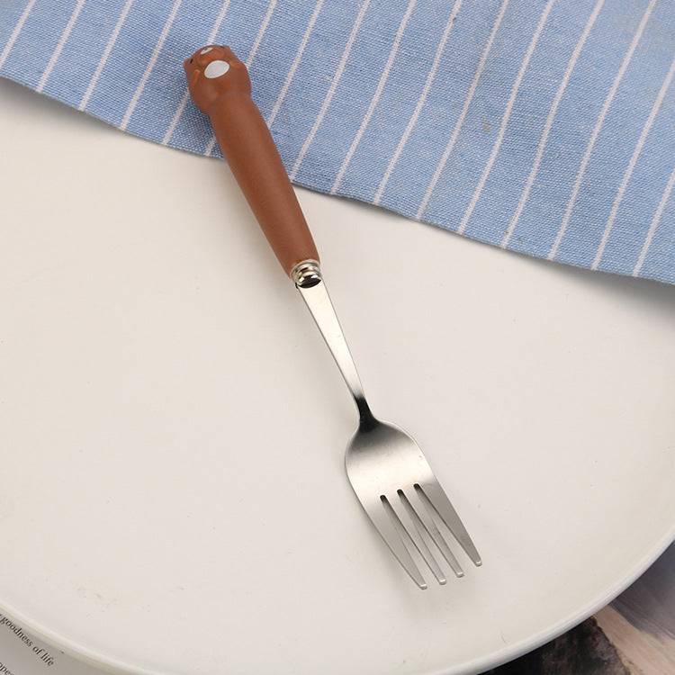 Portable Children'S Creative Cartoon Infant Food Supplement Feeding Stainless Steel Spoon Fork