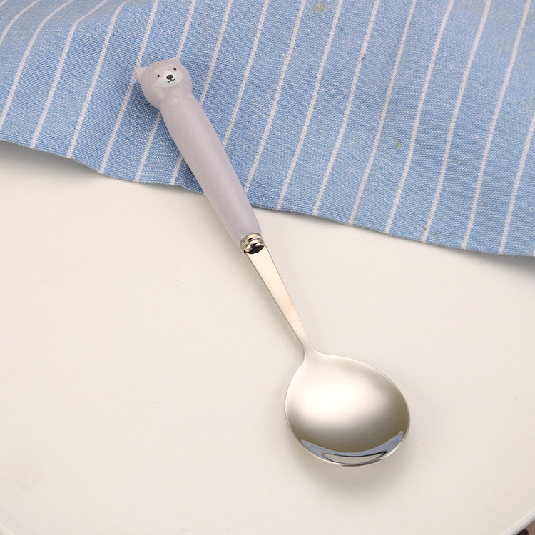 Portable Children'S Creative Cartoon Infant Food Supplement Feeding Stainless Steel Spoon Fork