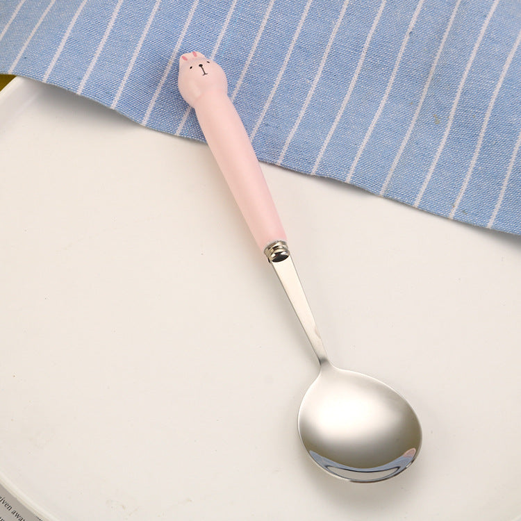 Portable Children'S Creative Cartoon Infant Food Supplement Feeding Stainless Steel Spoon Fork