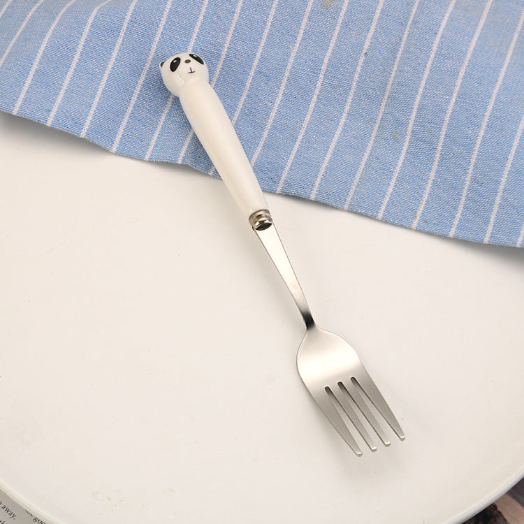 Portable Children'S Creative Cartoon Infant Food Supplement Feeding Stainless Steel Spoon Fork