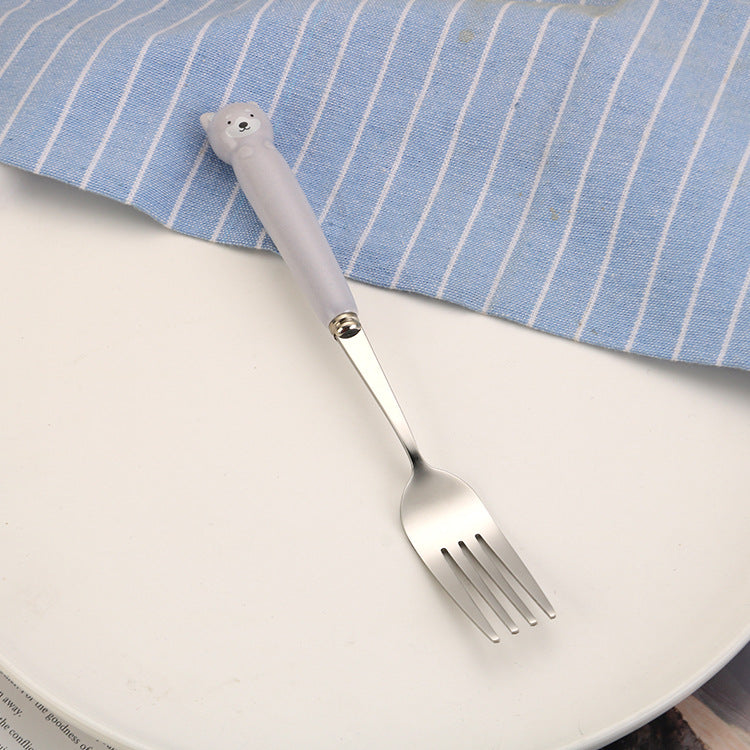 Portable Children'S Creative Cartoon Infant Food Supplement Feeding Stainless Steel Spoon Fork
