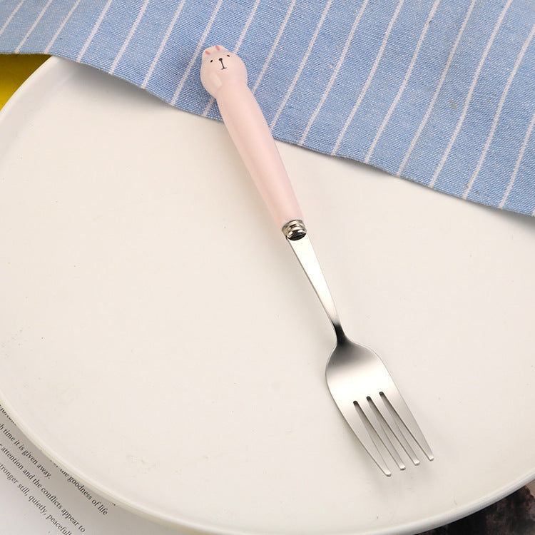 Portable Children'S Creative Cartoon Infant Food Supplement Feeding Stainless Steel Spoon Fork
