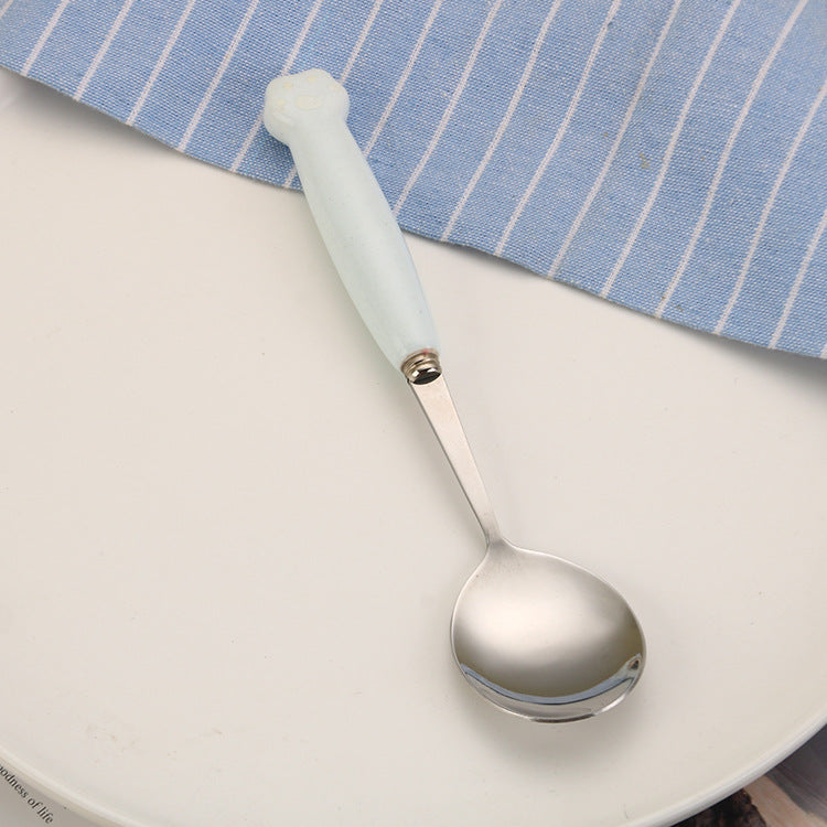 Portable Children'S Creative Cartoon Infant Food Supplement Feeding Stainless Steel Spoon Fork