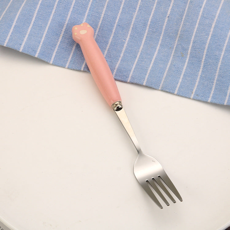Portable Children'S Creative Cartoon Infant Food Supplement Feeding Stainless Steel Spoon Fork