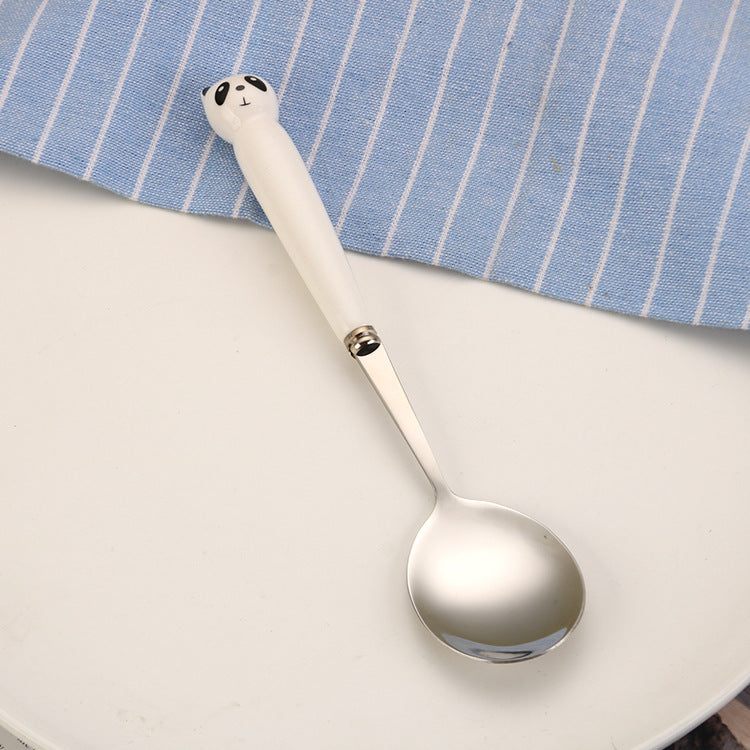 Portable Children'S Creative Cartoon Infant Food Supplement Feeding Stainless Steel Spoon Fork
