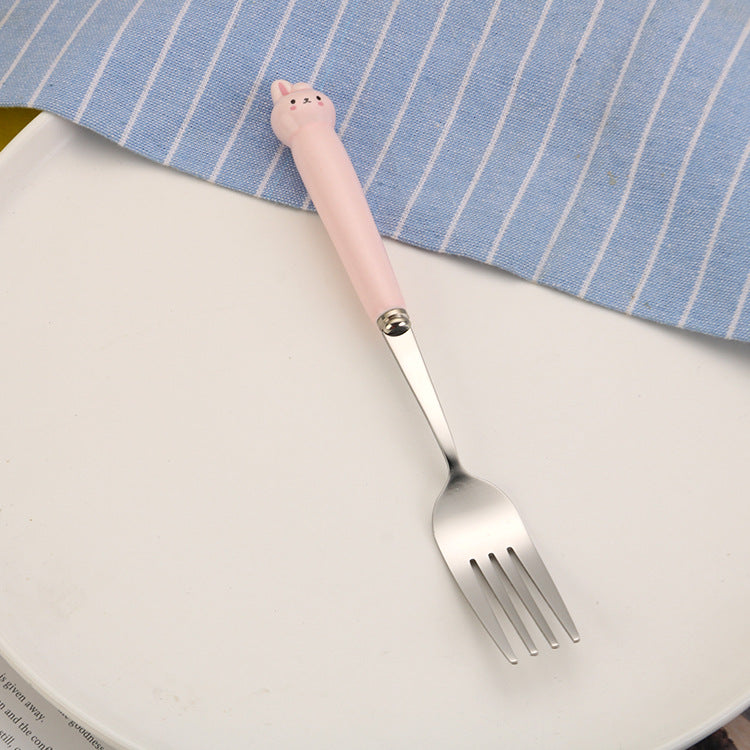 Portable Children'S Creative Cartoon Infant Food Supplement Feeding Stainless Steel Spoon Fork