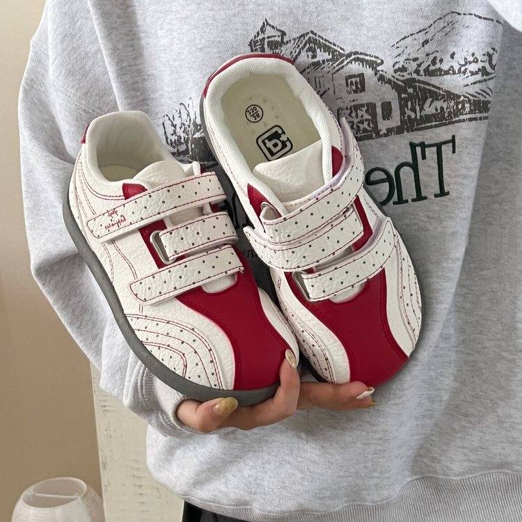 Sweet Girl Korean Version Polka Dot Velcro German Training Board Shoes Women's Soft Sole Versatile Slimming Daily Sports Shoes
