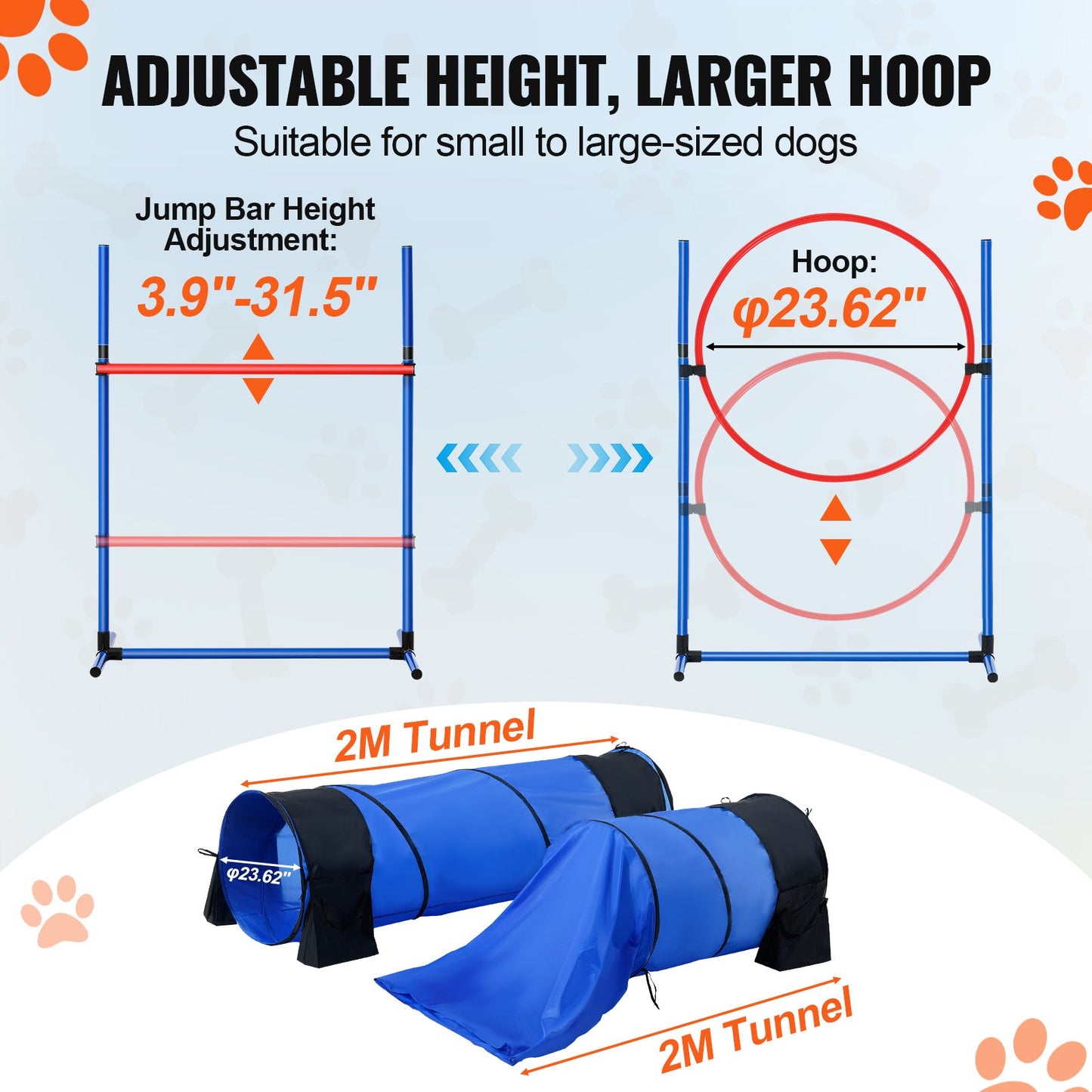 Dog Agility Training Equipment 7 PCS Set W/ Hurdles 2 Tunnels Jump Ring