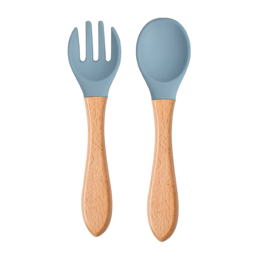 High Quality Natural 100  Food Grade Inventory Easy To Rinse Spoon Weaning Unbreakable Rubber Fork Dishwasher Safe Feeding Set
