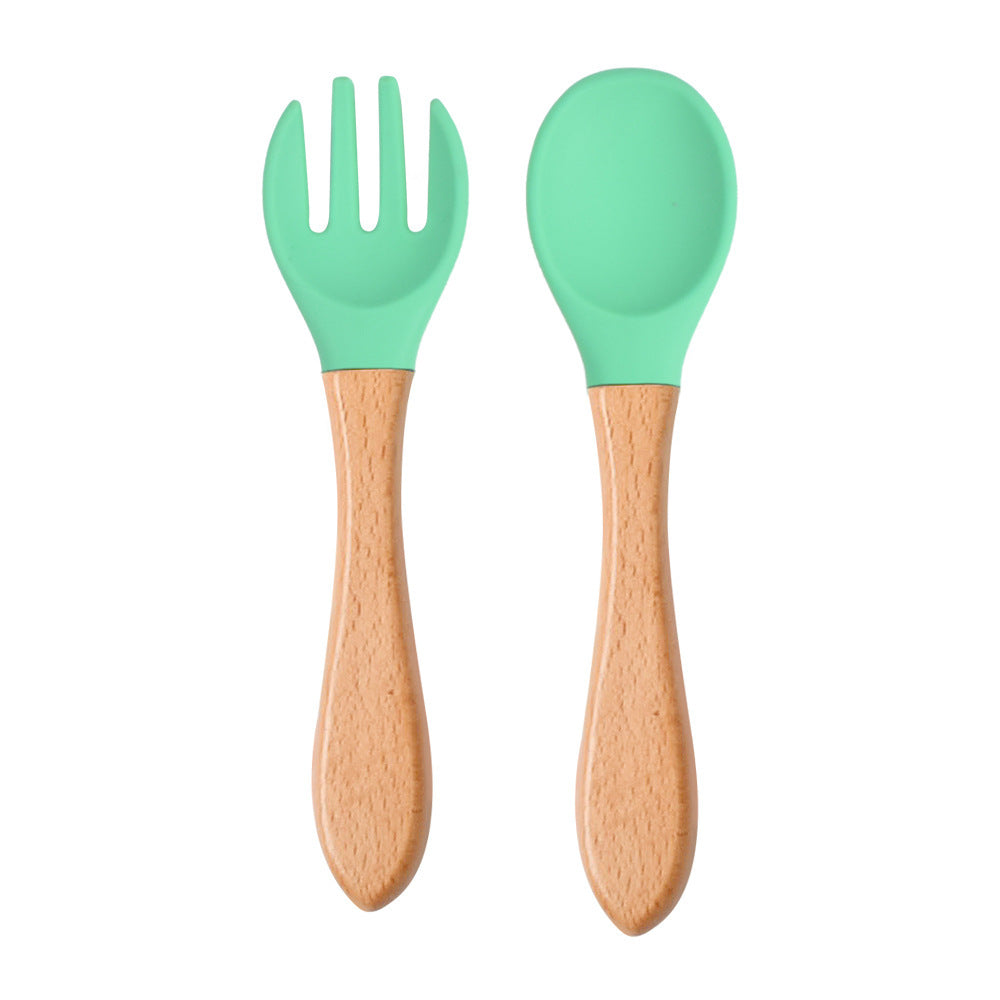 High Quality Natural 100  Food Grade Inventory Easy To Rinse Spoon Weaning Unbreakable Rubber Fork Dishwasher Safe Feeding Set