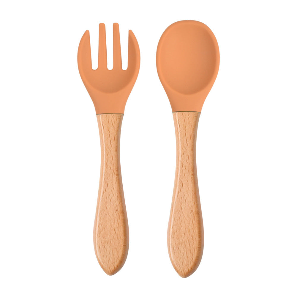 High Quality Natural 100  Food Grade Inventory Easy To Rinse Spoon Weaning Unbreakable Rubber Fork Dishwasher Safe Feeding Set