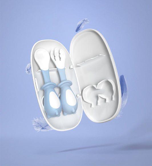 Baby Learn To Eat Training Fork Spoon Baby Food Elbow Feeding Tableware Twist Fork Spoon Children''S Tableware Set