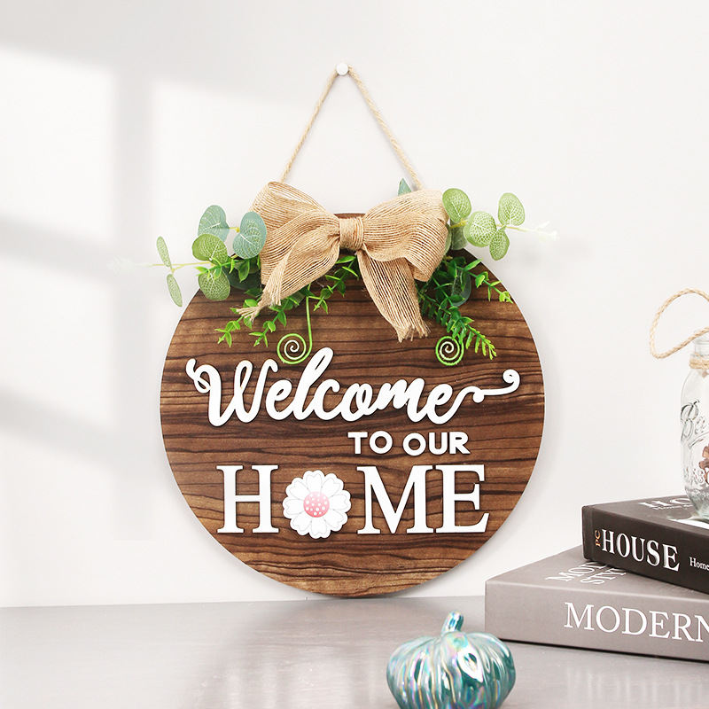 Interchangeable Wooden Door Hanger Ornaments With 14pcs Magnetic Stickers Seasonal Home Sign Welcome Home Decoration