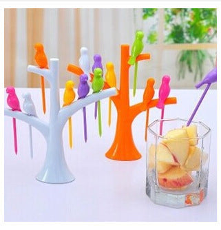 Food Picks For Kids Plastic Fruit Fork Tree Birds Dessert Fork Set Vegetable Food Cocktail Picks Dinnerware Food Decoration