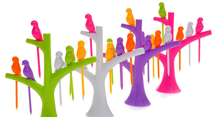 Food Picks For Kids Plastic Fruit Fork Tree Birds Dessert Fork Set Vegetable Food Cocktail Picks Dinnerware Food Decoration