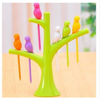 Food Picks For Kids Plastic Fruit Fork Tree Birds Dessert Fork Set Vegetable Food Cocktail Picks Dinnerware Food Decoration