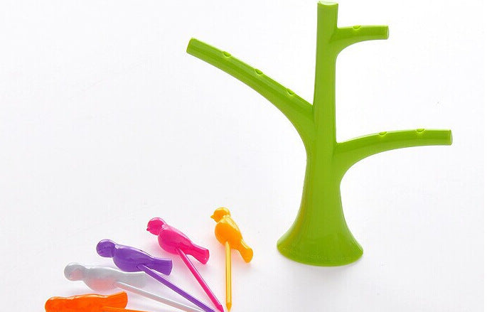 Food Picks For Kids Plastic Fruit Fork Tree Birds Dessert Fork Set Vegetable Food Cocktail Picks Dinnerware Food Decoration