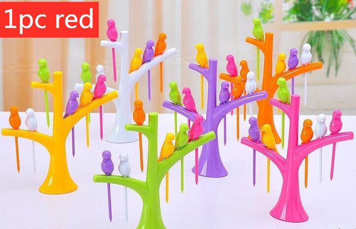 Food Picks For Kids Plastic Fruit Fork Tree Birds Dessert Fork Set Vegetable Food Cocktail Picks Dinnerware Food Decoration