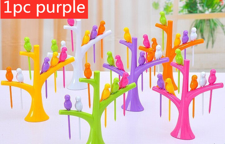 Food Picks For Kids Plastic Fruit Fork Tree Birds Dessert Fork Set Vegetable Food Cocktail Picks Dinnerware Food Decoration