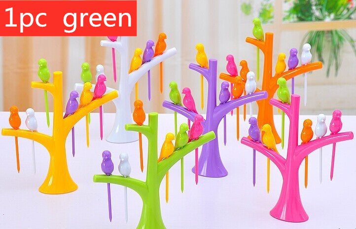 Food Picks For Kids Plastic Fruit Fork Tree Birds Dessert Fork Set Vegetable Food Cocktail Picks Dinnerware Food Decoration