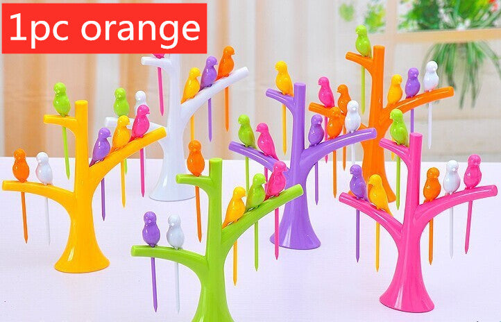 Food Picks For Kids Plastic Fruit Fork Tree Birds Dessert Fork Set Vegetable Food Cocktail Picks Dinnerware Food Decoration