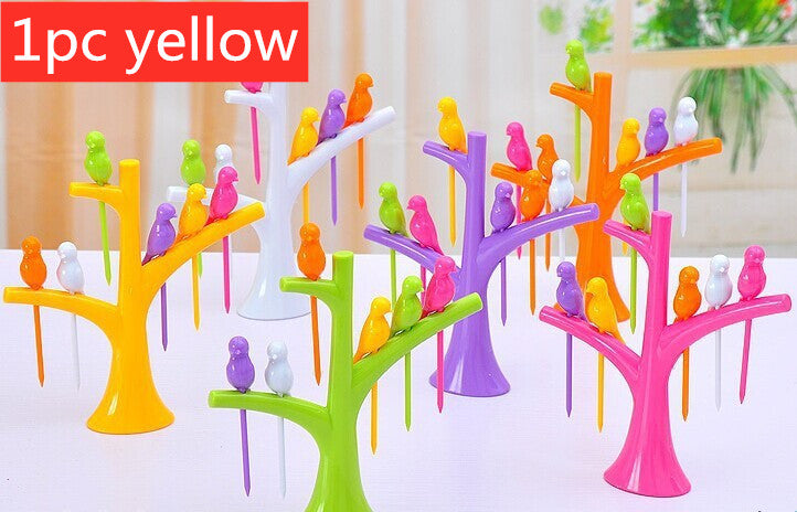 Food Picks For Kids Plastic Fruit Fork Tree Birds Dessert Fork Set Vegetable Food Cocktail Picks Dinnerware Food Decoration