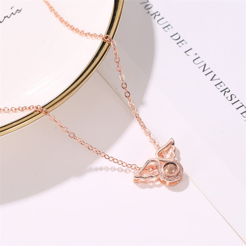 Best Selling  Languages I Love You Necklace Little Angel Projection Necklace Clavicle Chain Net Celebrity Vibrato With The Same Jewelry