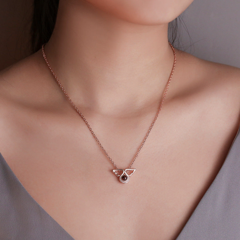Best Selling  Languages I Love You Necklace Little Angel Projection Necklace Clavicle Chain Net Celebrity Vibrato With The Same Jewelry