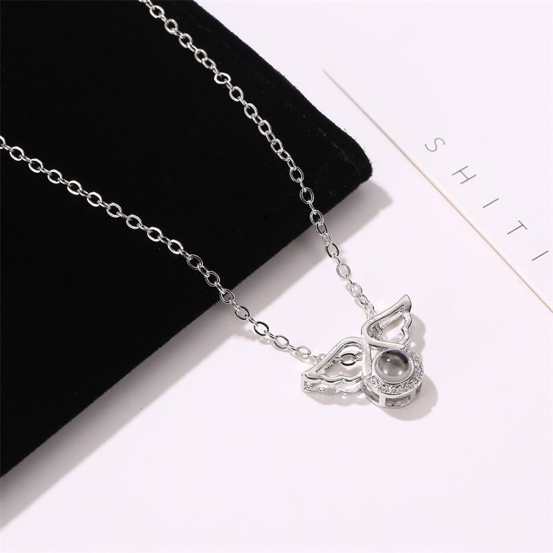Best Selling  Languages I Love You Necklace Little Angel Projection Necklace Clavicle Chain Net Celebrity Vibrato With The Same Jewelry