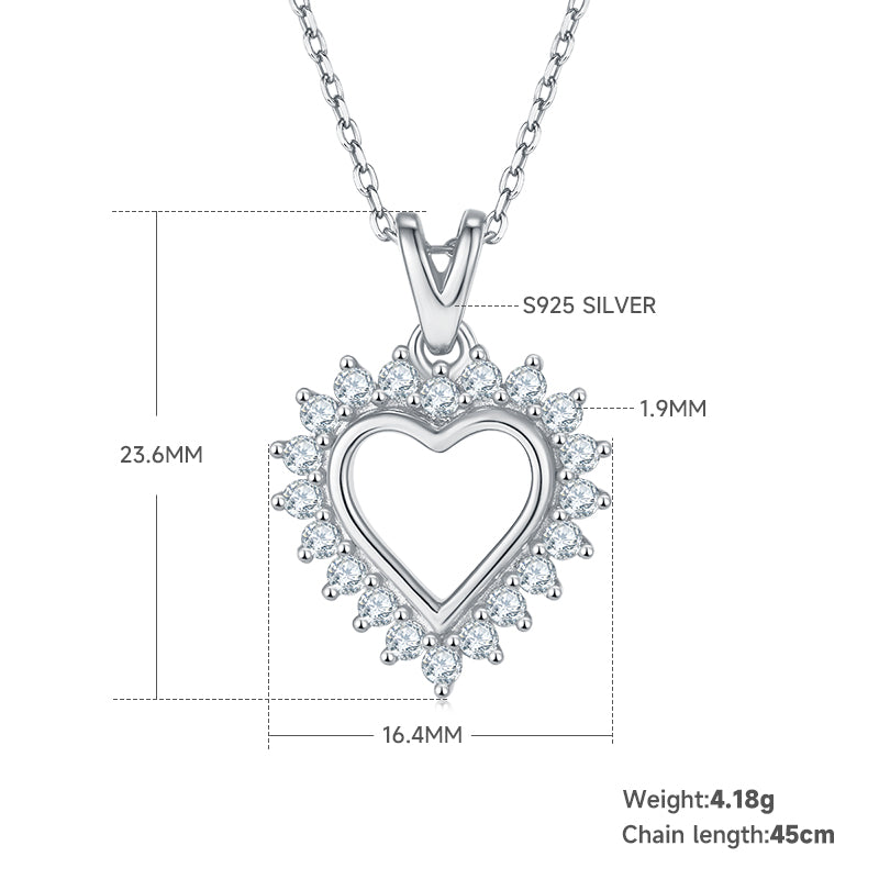 4.1g S925 Sterling Silver Heart Necklace 45cm 20 Stone Sunburst Halo Moissanite Pendant With GRA, Platinum Plated Romantic Gift Box Set For Women