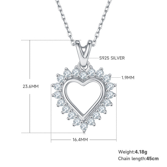 4.1g S925 Sterling Silver Heart Necklace 45cm 20 Stone Sunburst Halo Moissanite Pendant With GRA, Platinum Plated Romantic Gift Box Set For Women