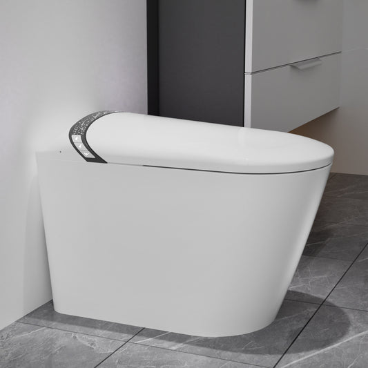Elongated Smart Toilet With Bidet Built In,Tankless Design For Bathroom, Auto Open Close Seat, Foot Kick, LED Display,Night Light, Warm Water & Dryer,White