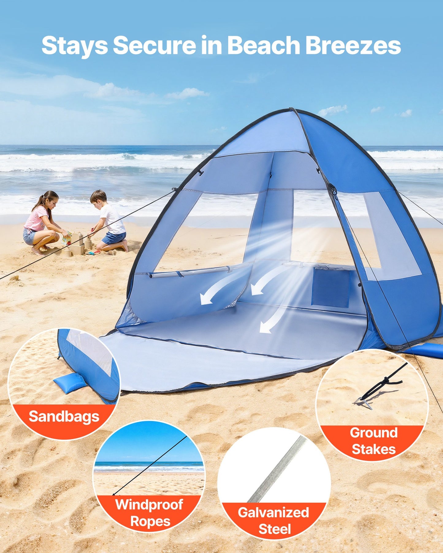 Beach Tent Sun Shelter For 2 Person, UPF 50+ Protection, Portable Sun Shade Canopy With Carrying Bag & Sand Pockets, Lightweight And Easy Setup Beach Umbrella For Camping Fishing Outdoor Picnic