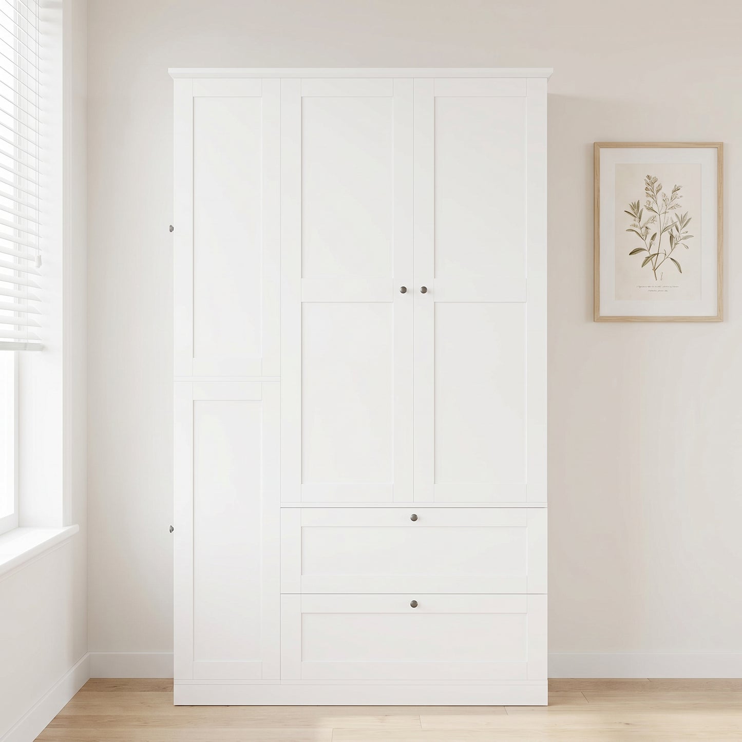 TOPMAX 73.6  Tall Farmhouse Kitchen Pantry Cabinet With 7 Shelves, 2 Drawers, 3 Pull-Out Trays, 6 Doors And Side Cabinets For Kitchen & Dining Room, White