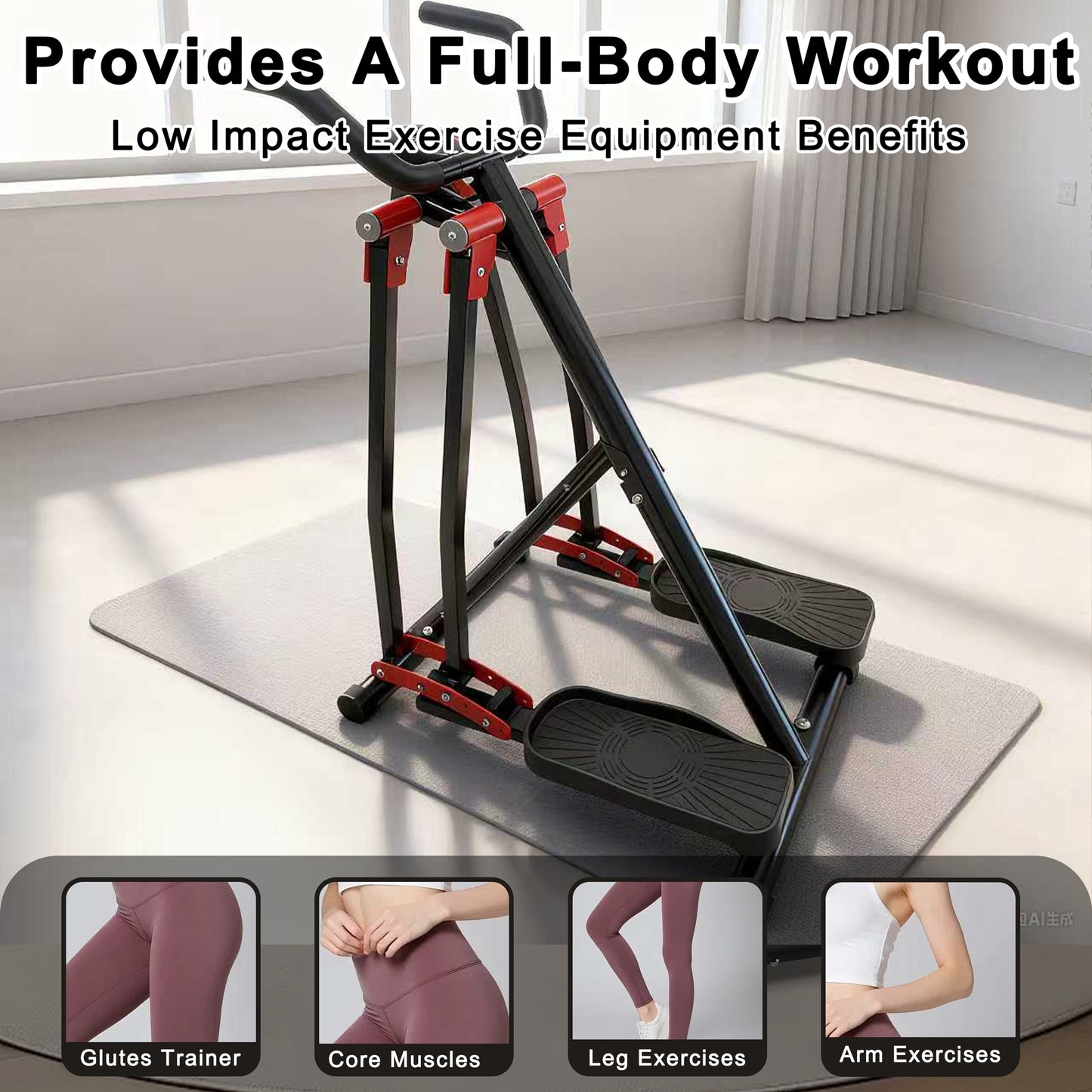 Air Walking Elliptical Machine - Foldable Cardio Cross Trainer Glider For Full-Body Low-Impact Exercise With LCD Display Ideal For Home Gym